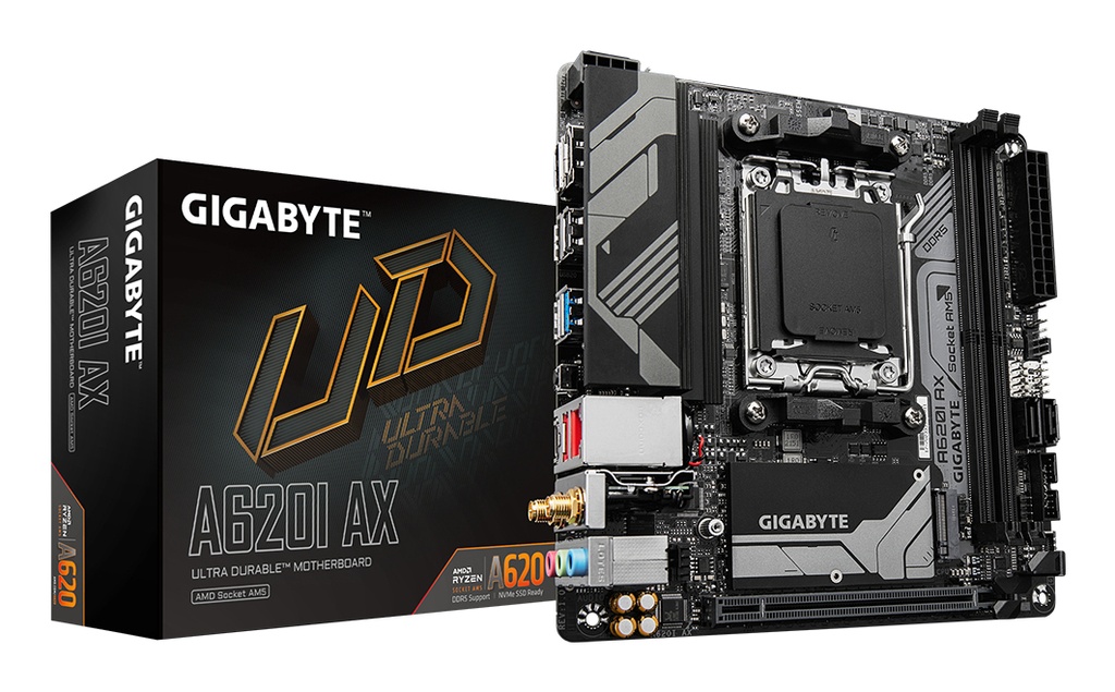 [A620I AX] GIGABYTE A620I AX Scheda madre - Supporta CPU AMD Ryzen 8000, VRM digitale a 5+2+1 fasi, fino a 6400MHz DDR5 (OC), 1xPCIe 4.0 M.2, Wi-Fi 6E, LAN 2.5GbE, USB 3.2 Gen 2