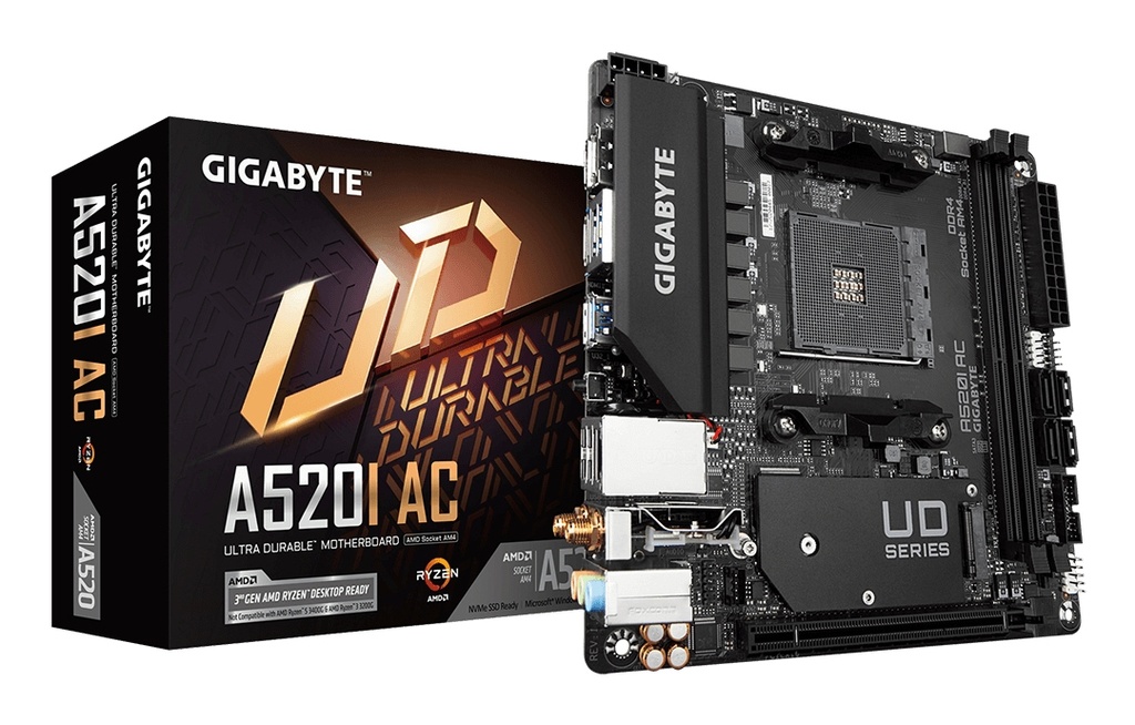 [A520I AC] GIGABYTE A520I AC Scheda madre - Supporta CPU AMD Ryzen 5000 Series AM4, VRM digitale a 6 fasi, fino a 5300MHz DDR4 (OC), 1xPCIe 3.0 M.2, WIFI, GbE LAN, USB 3.2 Gen1