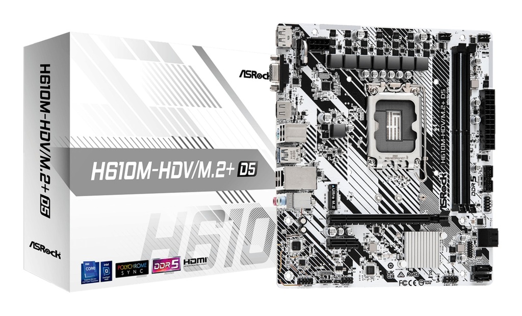 Scheda Madre ASROCK H610M-HDV/M.2+ D5 LGA 1700 DDR5 Micro ATX Bianco