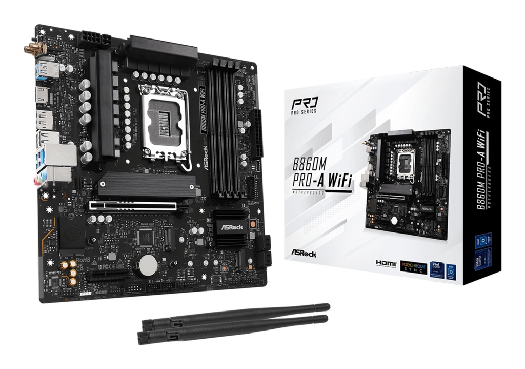 [90-MXBRS0-A0UAYZ] MB Asrock 1851 Intel B860M PRO-A WIFI- 4*DDR5 4*SATA3- 3*M.2- HDMI- DP- WiFi 6E + BT- mATX