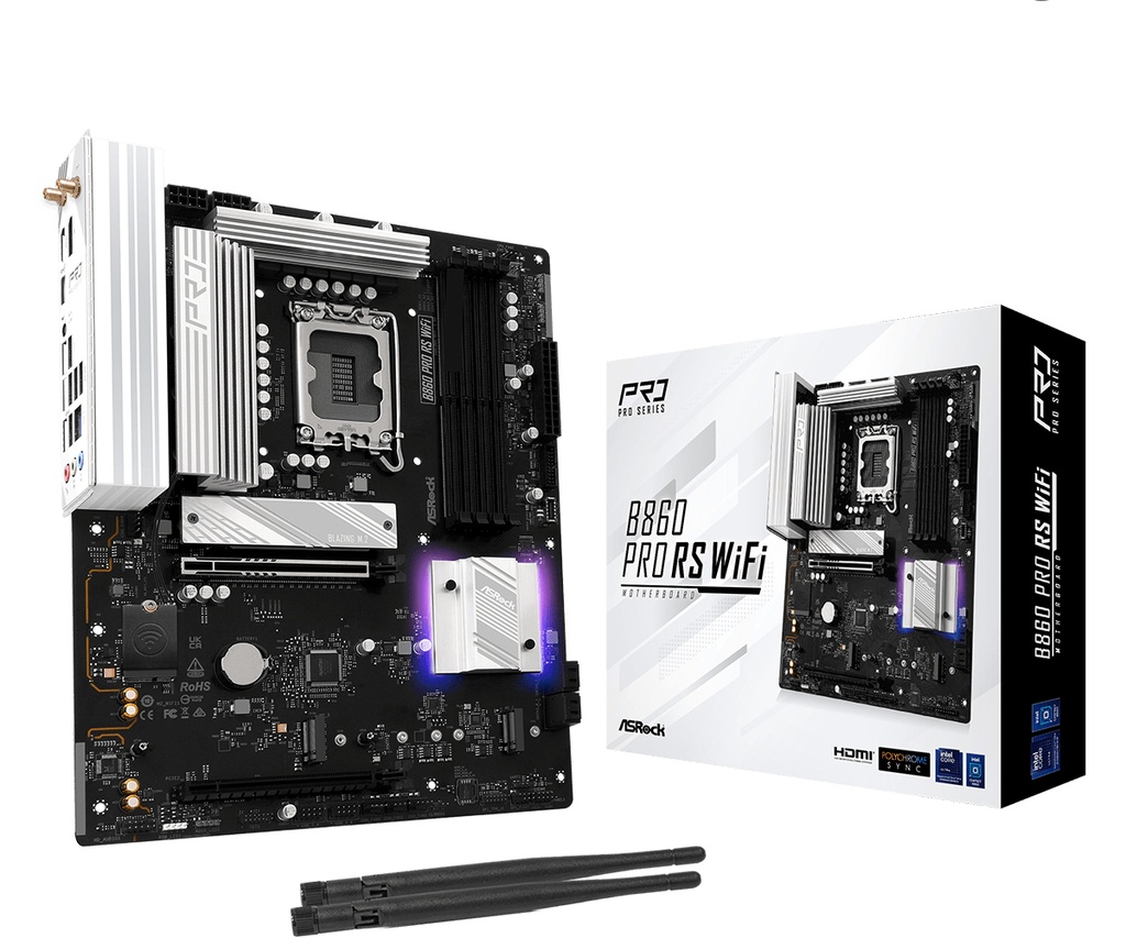 [90-MXBRK0-A0UAYZ] MB Asrock 1851 Intel B860 PRO RS WIFI- 4*DDR5 4*SATA3- 3*M.2- HDMI- DP- WiFi 6E + BT- ATX