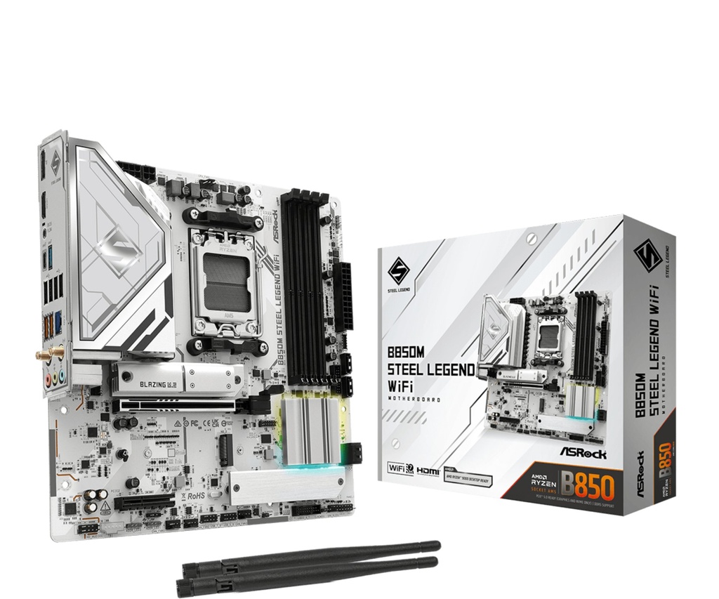 Scheda Madre ASROCK B850M Steel Legend WIFI Socket AM5 DDR5 Micro ATX Bianco