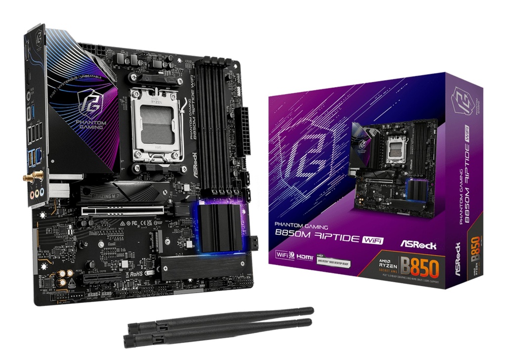 [90-MXBS30-A0UAYZ] Asrock Phantom Gaming B850M Riptide WiFi AMD B850 Socket AM5 micro ATX