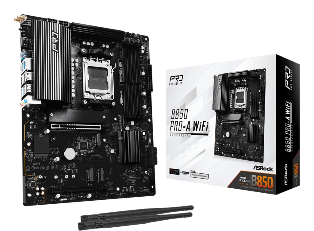 [90-MXBQN0-A0UAYZ] MB Asrock AM5 B850 Pro-A WiFi- 4*DDR5 4*SATA3- 4*M.2- HDMI- Type-C- WiFi 6E + BT- ATX