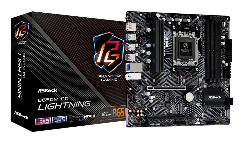 [90-MXBMV0-A0UAYZ] MB Asrock AM5 B650M PG LIGHTNING- 4*DDR5 4*SATA3- 3*M.2- HDMI- DP-  mATX