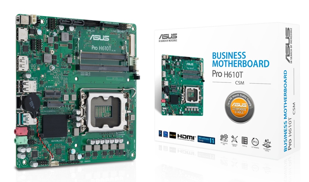 [90MB1G60-M0EAYC] ASUS PRO H610T-CSM Intel H610 LGA 1700 Thin Mini ITX