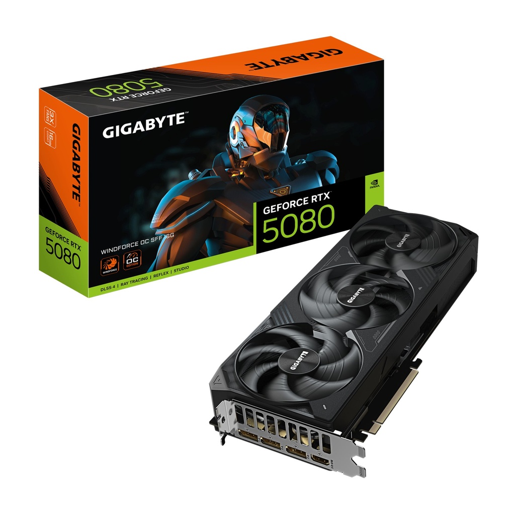 [GV-N5080WF3OC-16GD] GIGABYTE GeForce RTX 5080 WINDFORCE OC SFF 16G Scheda Grafica - 16 GB GDDR7, 256 bit, PCI-E 5.0, 2670MHz Frequenza Base, 3 x DP 2.1a, 1 x HDMI 2.1b, GV-N5080WF3OC-16GD