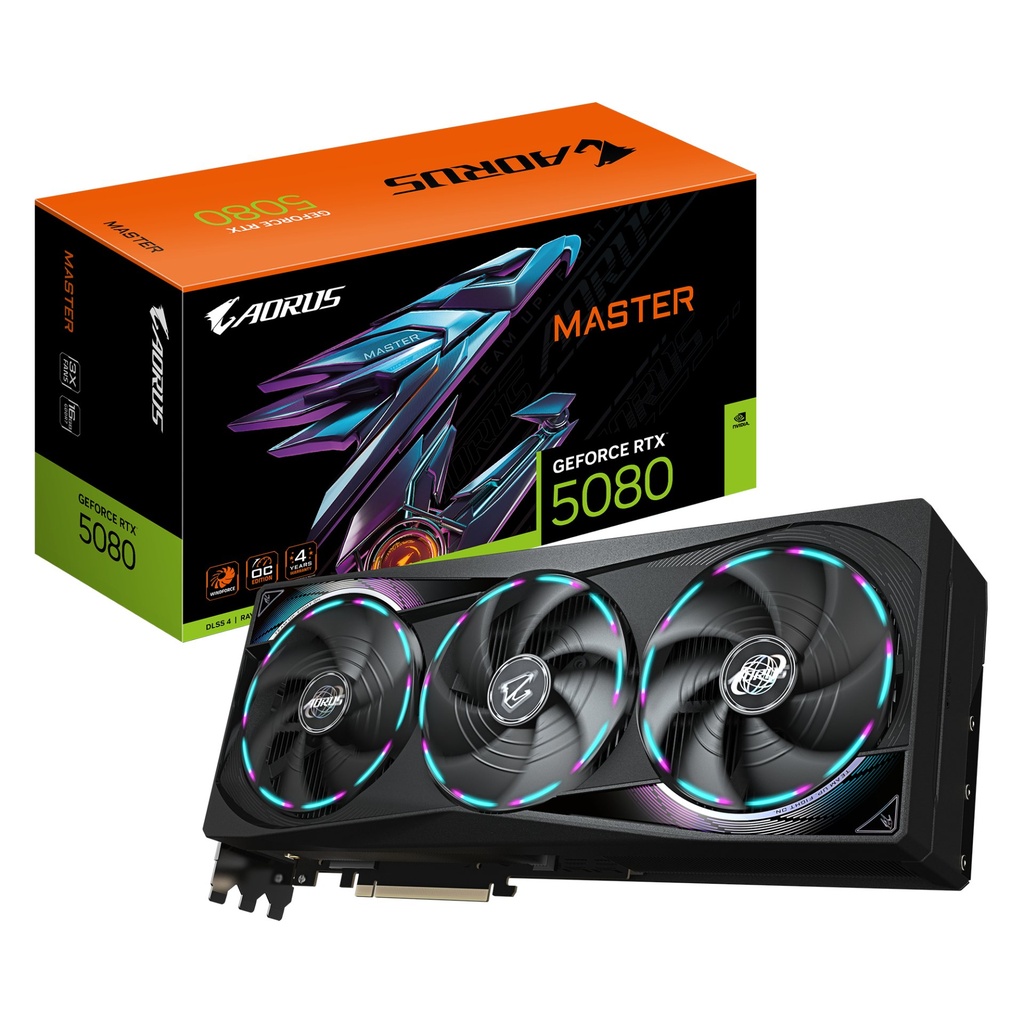 [GV-N5080AORUS M-16GD] GIGABYTE AORUS GeForce RTX 5080 MASTER 16G Scheda Grafica - 16GB GDDR7, 256 bit, PCI-E 5.0, 2805MHz Core Clock, 3 x DisplayPort, 1 x HDMI, GV-N5080AORUS M-16GD