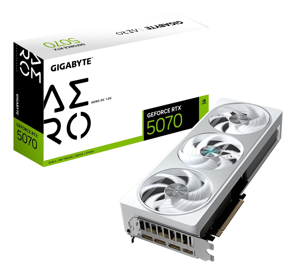 [GV-N5070AERO OC-12GD] GIGABYTE GeForce RTX 5070 AERO OC 12G Scheda Grafica - 12GB GDDR7, 192 bit, PCI-E 5.0, 2625 MHz Core Clock, 3 x DP 2.1a, 1 x HDMI 2.1b, NVIDIA DLSS 4, GV-N5070AERO OC-12GD