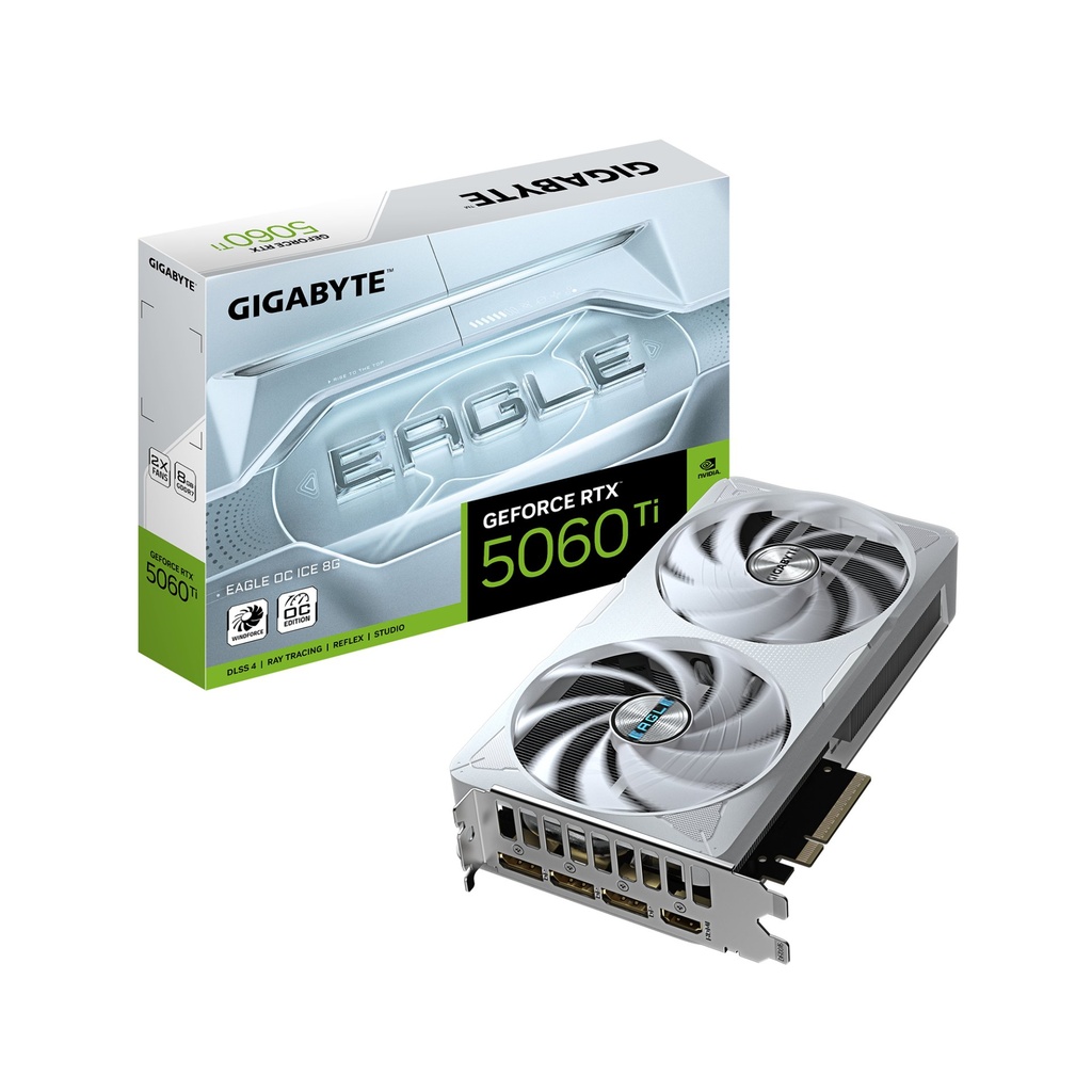[GV-N506TEAGLEOC ICE-8GD] GIGABYTE GeForce RTX 5060 Ti EAGLE OC ICE 8G Scheda Grafica – 8 GB GDDR7, 128 bit, PCI-E 5.0, 2617 MHz Frequenza del core, 3 x DisplayPort, 1 x HDMI, GV-N506TEAGLEOC ICE-8GD