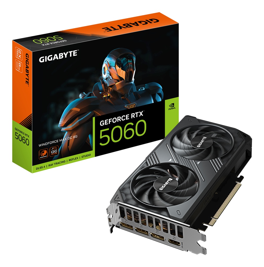 [GV-N5060WF2MAX OC-8GD] GIGABYTE GeForce RTX 5060 WINDFORCE MAX OC 8G Scheda Grafica – 8 GB GDDR7, 128 bit, PCI-E 5.0, 2512 MHz Frequenza del core, 3 x DisplayPort, 1 x HDMI, NVIDIA DLSS 4, GV-N5060WF2MAX OC-8GD