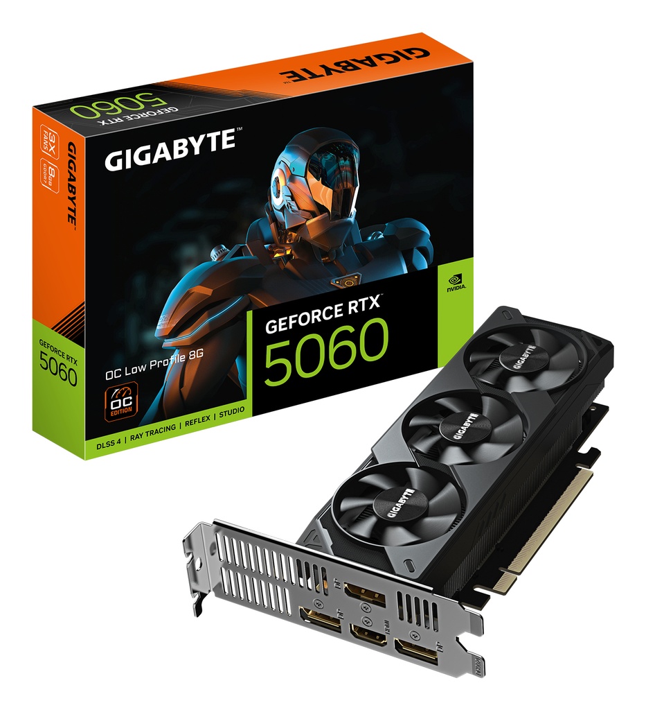 [GV-N5060OC-8GL] GIGABYTE GeForce RTX 5060 OC Low Profile 8G Scheda Grafica - 8GB GDDR7, 128bit, PCI-E 5.0, 2512 MHz Frequenza core, 3 x DisplayPort, 1 x HDMI, GV-N5060OC-8GL