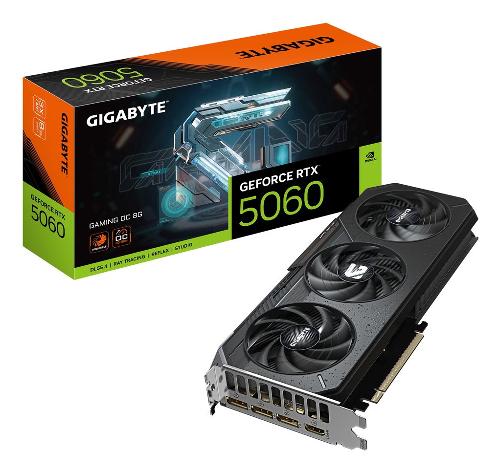[GV-N5060GAMING OC-8GD] GIGABYTE GeForce RTX 5060 GAMING OC 8G Scheda Grafica - 8GB GDDR7, 128bit, PCI-E 5.0, 2595 MHz Frequenza core, 3 x DisplayPort, 1 x HDMI, GV-N5060GAMING OC-8GD