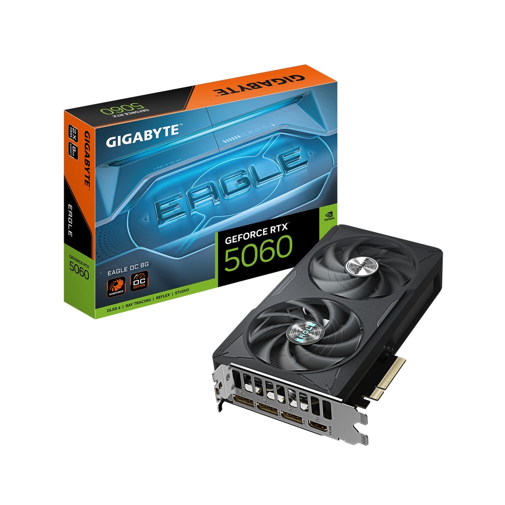 [GV-N5060EAGLE OC-8GD] GIGABYTE GeForce RTX 5060 EAGLE OC 8G Scheda Grafica - 8GB GDDR7, 128bit, PCI-E 5.0, 2550 MHz Frequenza core, 3 x DisplayPort, 1 x HDMI, GV-N5060EAGLE OC-8GD