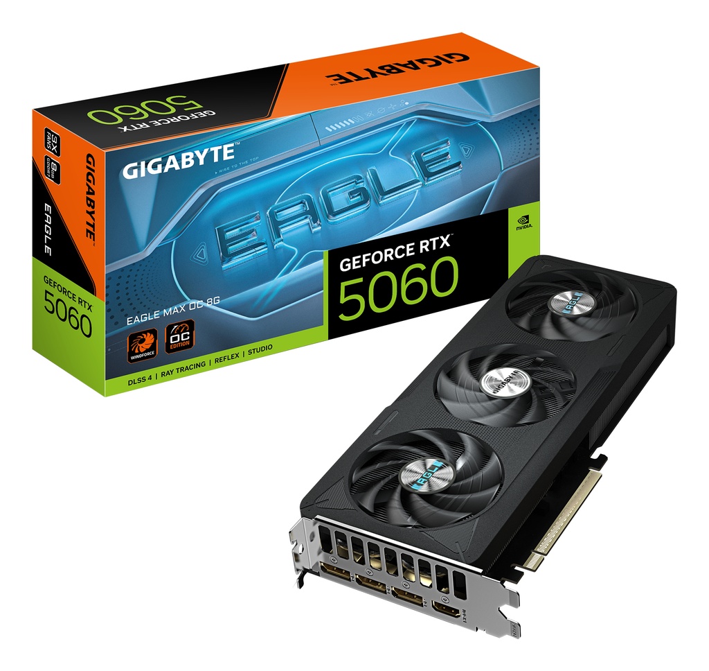 [GV-N5060EAGLEMAX OC-8GD] GIGABYTE GeForce RTX 5060 EAGLE MAX OC 8G Scheda Grafica – 8 GB GDDR7, 128 bit, PCI-E 5.0, frequenza core 2550 MHz, 3 x DisplayPort, 1 x HDMI, NVIDIA DLSS 4, GV-N5060EAGLEMAX OC-8GD 1.0