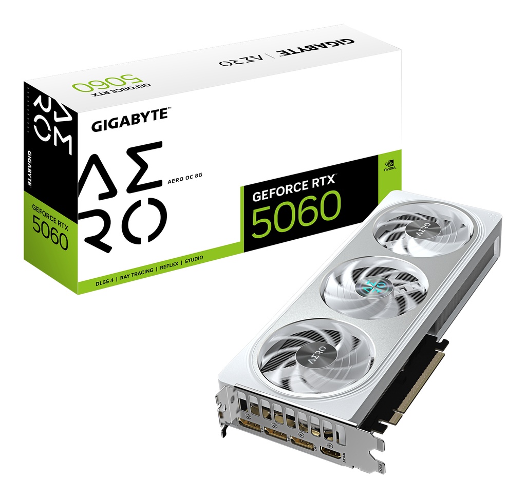 [GV-N5060AERO OC-8GD] GIGABYTE GeForce RTX 5060 AERO OC 8G Scheda Grafica - 8GB GDDR7, 128bit, PCI-E 5.0, 2595 MHz Frequenza core, 3 x DisplayPort, 1 x HDMI, GV-N5060AERO OC-8GD