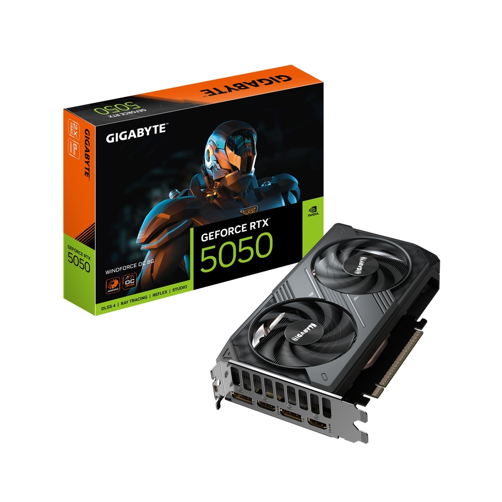 [GV-N5050WF2OC-8GD] GIGABYTE GeForce RTX 5050 WINDFORCE OC 8G Scheda Grafica - 8GB GDDR6, 128bit, PCI-E 5.0, 2587MHz Frequenza core, 2 x DP, 2 x HDMI, NVIDIA DLSS 4, GV-N5050WF2OC-8GD