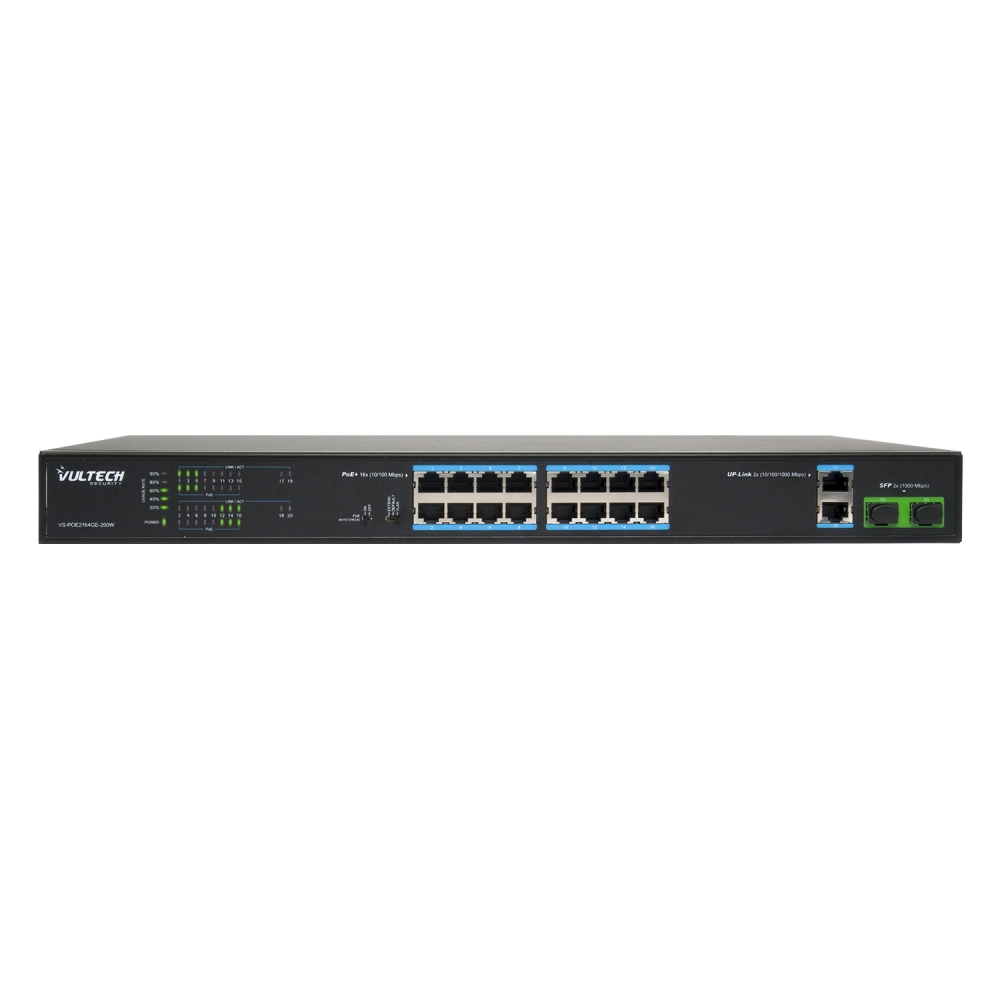 [VS-POE2164GE-200W] Vultech Security VS-POE2164GE-200W switch di rete Non gestito Fast Ethernet (10/100) Supporto Power over Ethernet (PoE) Nero