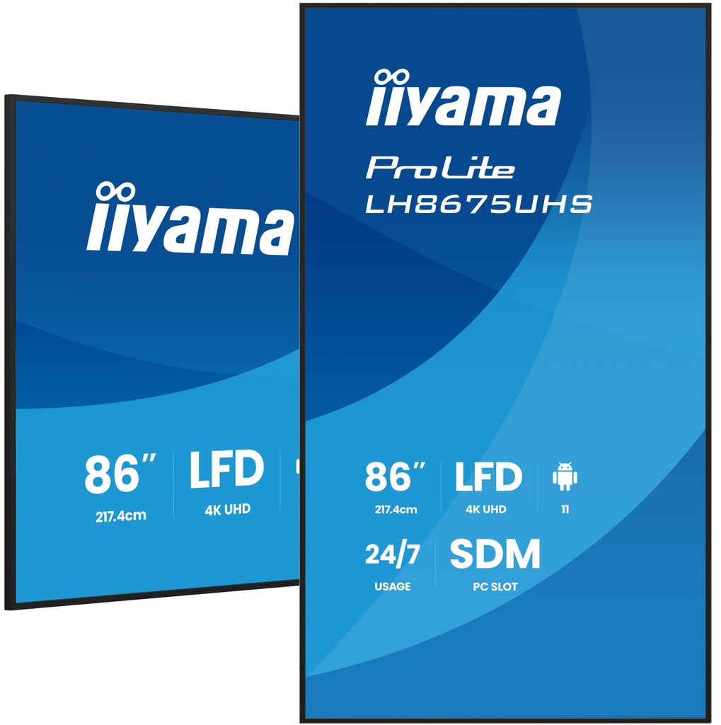 [LH8675UHS-B2AG] iiyama LH8675UHS-B2AG visualizzatore di messaggi Pannello piatto per segnaletica digitale 2,17 m (85.6") LCD Wi-Fi 500 cd/m² 4K Ultra HD Nero Processore integrato Android 11 24/7