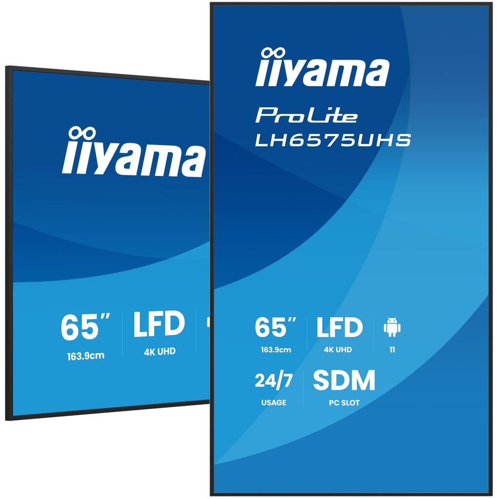 [LH6575UHS-B2AG] iiyama LH6575UHS-B2AG visualizzatore di messaggi Pannello piatto per segnaletica digitale 163,8 cm (64.5") LCD Wi-Fi 500 cd/m² 4K Ultra HD Nero Processore integrato Android 11 24/7