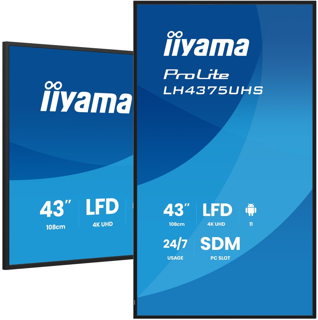 [LH4375UHS-B2AG] iiyama LH4375UHS-B2AG visualizzatore di messaggi Pannello piatto per segnaletica digitale 108 cm (42.5") LCD Wi-Fi 500 cd/m² 4K Ultra HD Nero Processore integrato Android 11 24/7