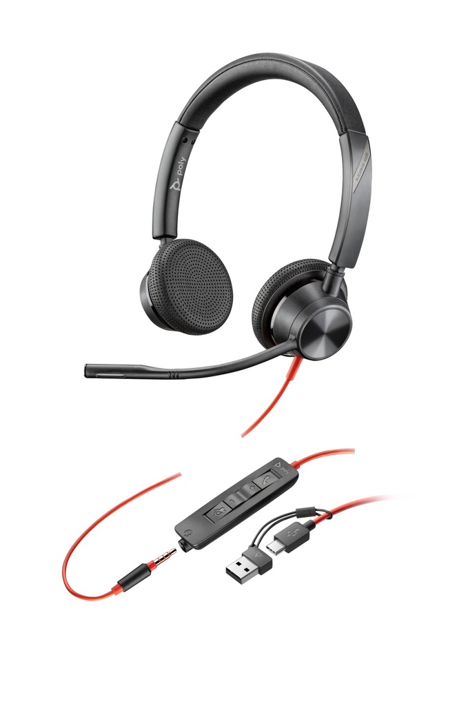 [8X221AA] HP Poly Cuffie stereo Poly Blackwire 3325 con connettore USB-C + spina da 3,5 mm + adattatore USB-C/A