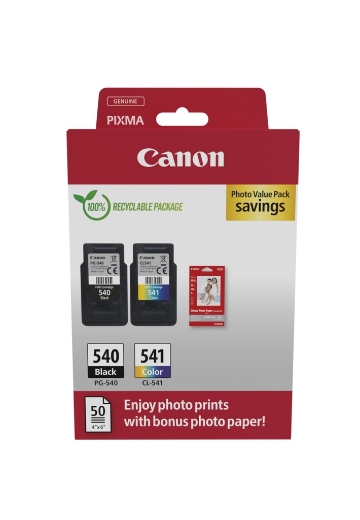 ORIGINAL Canon Value Pack nero / differenti colori / Bianco PG-540+CL-541 + 10x15 cm Fotopapier 50 Blatt ~360 Seiten